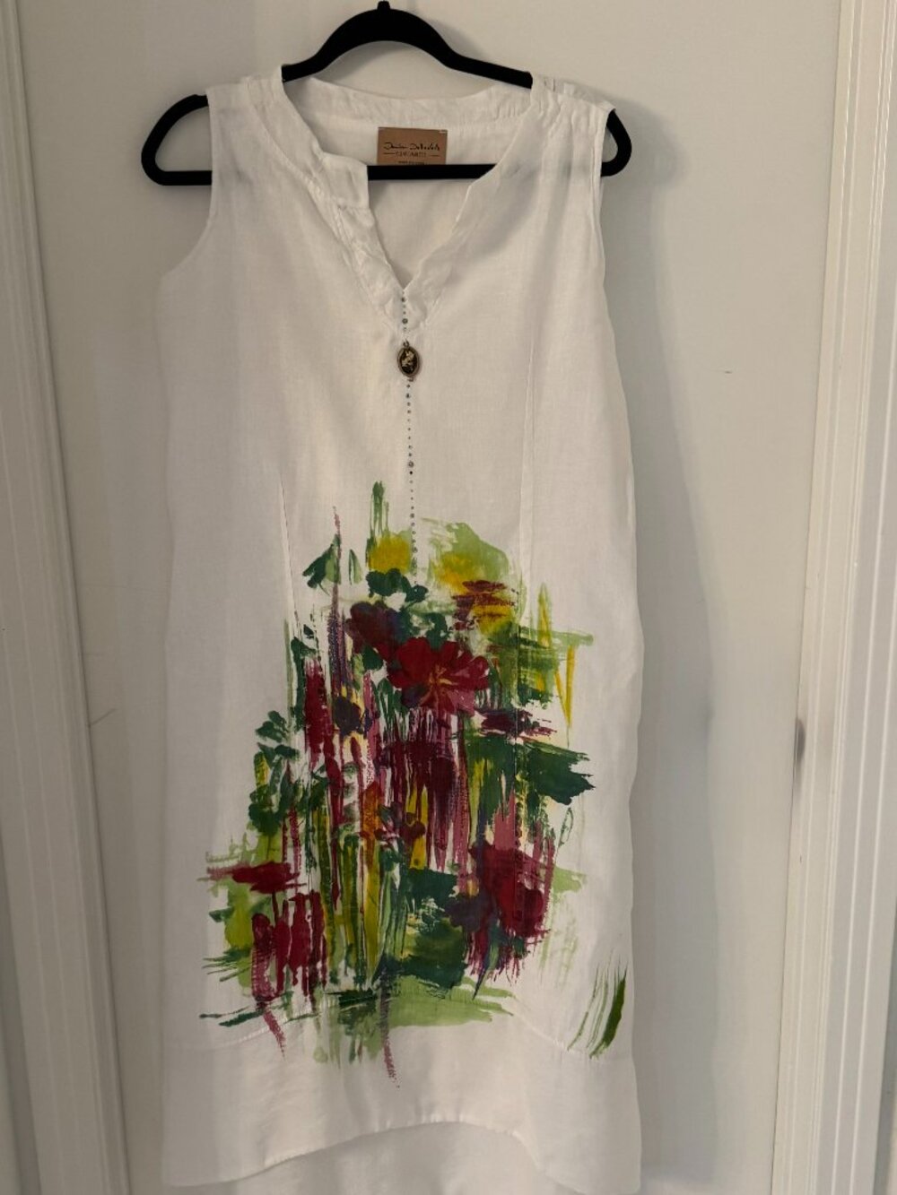 Elisa Cavaletti Daniela Dallavalle white linen V-Neck tunic dress w/ rhinestone
